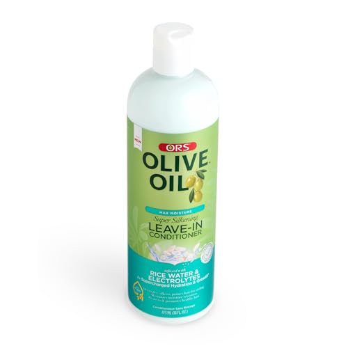 ORS Olive Oil Max Moisture Leave-In Conditioner with Rice Water and Electrolytes for Supercharged Hair Hydration 16.0 Ounces (Pack of 4)