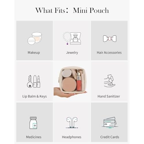 Pocmimut Mini Makeup Bag with Small Cosmetic Bag Travel Essentials Organizers,TSA Approved Toiletry Bag Makeup Pouch Clear Cosmetic Bags for Women,Beige