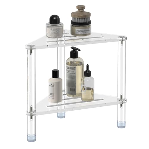 14.37 Inch GOIOOIA Acrylic Corner Shower Stool with Storage Shelf - Clear, Heavy Duty, for Leg Shaving