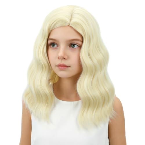 Edivd Platinum Blonde Kid Girl Wig Short Wavy Curly Heat-Resistant Synthetic Hair