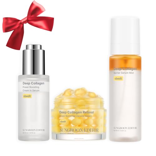 SUNGBOON EDITOR Holiday Glow Mist Set | Deep Collagen Mist, Surface Line & Texture Care Serum & Retinol Capsule Cream | Gift Set