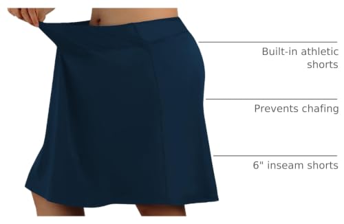 Women Plus Size Knee Length Running Skorts with Pockets - Navy 3X