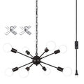 LASENCHOO 8 Lights Black Plug-in Chandelier with E26 Bulb Compatibility - Modern Sputnik Pendant Light Fixture