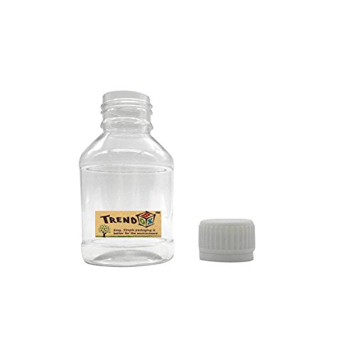 TRENDBOX Pack of 30-100ml Clear Empty PET Mini Storage Bottles Hard Plastic Durable Turn Screw Cover Cap Round Filling Liquid Rhinestones Water Container