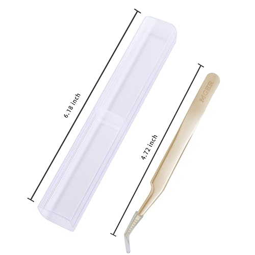 MGER Eyelash Extension Tweezers, Professional Curved Pointed Isolation Tweezers for Classic Individual Volume Mink Lash Extensions, Pointed Tweezers Stainless Lash Extensions, Gold tweezers