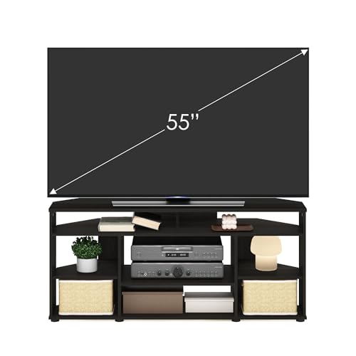 Espresso Corner TV Stand for 55-Inch TVs | 4-Tier Storage & Modern Design