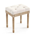 Upholstered Fabric Vanity Bench Seat with Carved Wood Legs - Beige, Variation of Beige and Wood