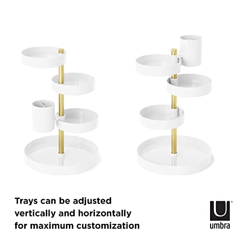 Umbra Pirouette Rotating Cosmetic Organizer White/Brass - Adjustable & Modern Vanity Storage