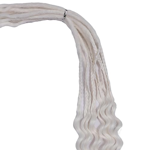 White Curly Dreads with Box Braid Boho Style Synthetic Double Ended Extensions 26in - 10 Strands