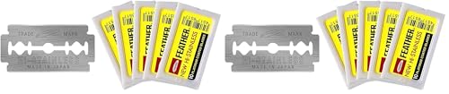 Feather Double Edge Safety Razor Blades - Pack of 50 - Platinum Coated Hi-Stainless Steel - Fits Most Razors - Sharp & Japanese Quality