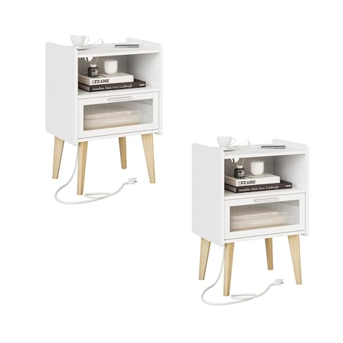 Nightstand with Charging Station - 2 Tiers, White, Variation 2
