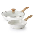 SENSARTE Ceramic Nonstick Frying Pan Set White 8 & 11 Inch with Lid