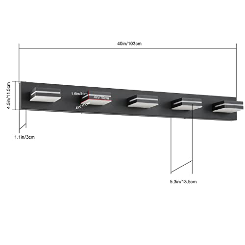 LED Bathroom Vanity Light Fixtures - 5-Light, 40-Inch Black & White Modern Wall Lighting
