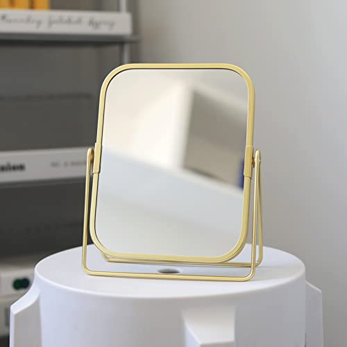 Gold Double Side Square Vanity Mirror with 360 Rotation for Makeup & Home Decor