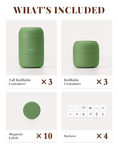 Lotour Matcha Green Travel Toiletry Containers 6-Pack - Full Routine Set with Labels