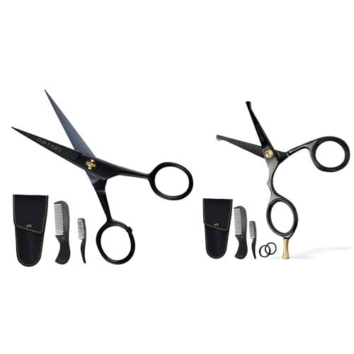Pack of 2 ONTAKI 5" German Steel Beard & Mustache Scissors & 4.2" Japanese Steel Round Tip Beard & Mustache Scissors