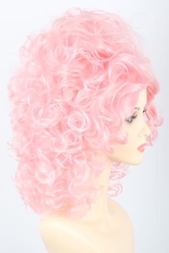 Pink 60s Beehive Bouffant Wig - Voluminous Retro Curly Costume Hair - Pink1