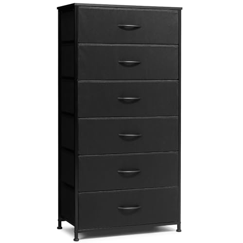 Tall 6-Drawer Fabric Storage Tower Dresser for Closet Black Wide - Space Saver Organizer