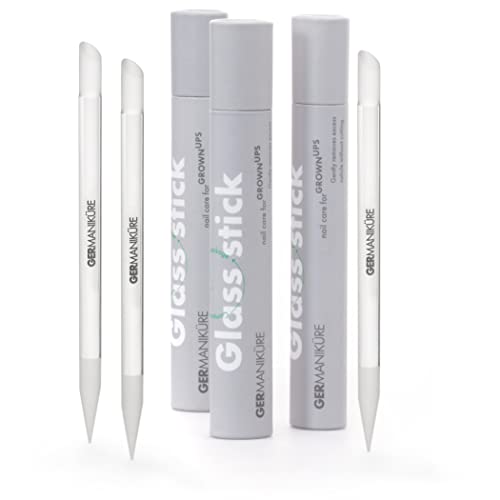 GERMANIKURE Glass Cuticle Stick, Set of 3 - Cuticle Pusher, Remover, Callous & Dry Skin File, Nail Shaper - Ethically Made in Czech Republic - Professional Cuticle Care Tool - No Case