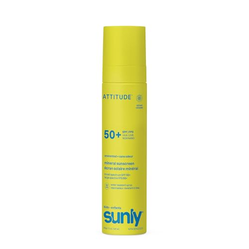 Kids Mineral Sunscreen Spray SPF 50+ Unscented 3 Oz - Water-Resistant Zinc Sunscreen