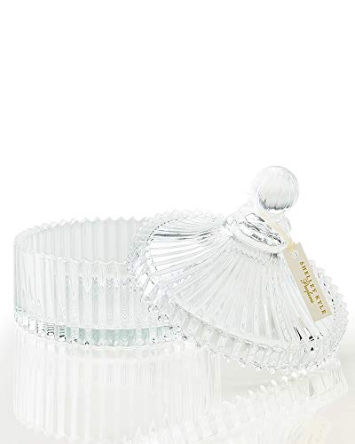 Large Handmade Wool Dusting Powder Puff with Crystal Dish - 7x7 Inches