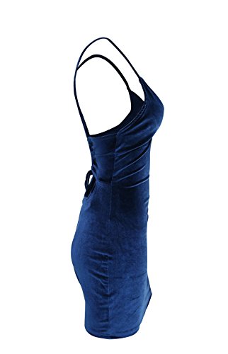 X-Small Women Velvet Club Dress Sleeveless Backless Mini Bodycon Navy Blue