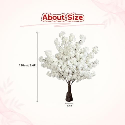 White Faux Cherry Blossom Tree - 3.6Ft Lifelike Home Decor, 2 Pack