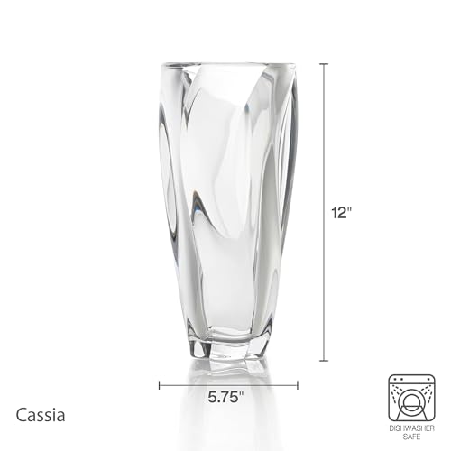 12-Inch Crystal Glass Flower Vase with Optical Twist Design