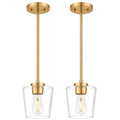 Gold Pendant Lights for Kitchen Island - Clear Glass Shade, 6 Inch - Brushed Gold Finish, 2 Pack