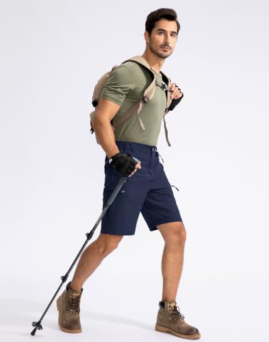 Men's Hiking Cargo Shorts - 9-Inch Inseam, Medium, Navy, Lightweight Outdoor Shorts with 5 Zipper Pockets