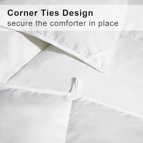 White Cotton Goose Feather Down Comforter King Size - All-Season Duvet Insert with Corner Tabs
