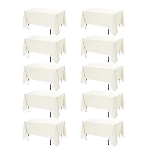 Ivory 10-Pack Tablecloths for Rectangle Tables 70 x 120 Inches - Wrinkle-Resistant