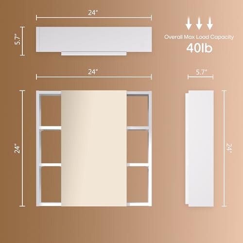 Wall-Mounted Bathroom Cabinet with Mirror, 2 Mirrored Doors, Adjustable Shelves, White