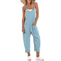 Lentta Women's Causal Jumpsuits V Neck Sleeveless Harem Overalls Stretchy Adjustable Strap Romper with Pockets