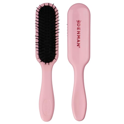 Denman Mini Detangling Hairbrush for Short Hair - Gentle Wet & Dry Knot Remover, Pink