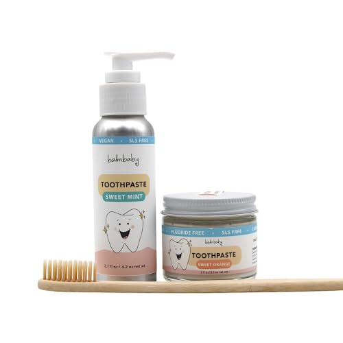 Kids Natural Fluoride-Free Toothpaste 2-Pack - Mint & Orange, SLS Free, Vegan, Zero Waste Glass Jar