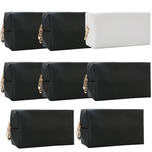 Bridesmaid Proposal Gifts Letter Cosmetic makeup bag bulk for Wedding Party Favors Bachelorette party decorations Toiletry Organizer Bag Makeup Case Gift (8, White&Black)
