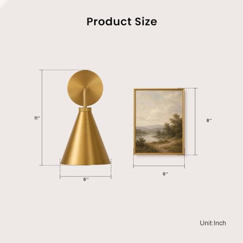 Vintage Modern Brass Wall Sconce - 6 Inch Conical Wall Lamp, Durable Metal Finish