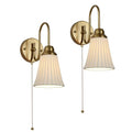 Hardwired Ceramic Wall Sconces Set of 2 with Pull Chain - Curve Arm Design
