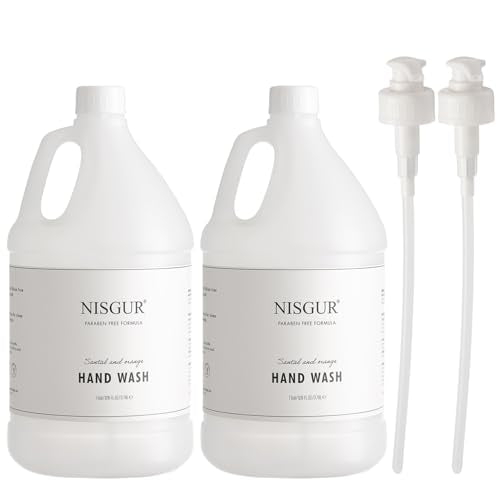 Hotel Hand Wash in Gallon Size 1 Gallon Each Total 2 Gallon Jugs with Extra Pump Dispenser to Refill Wall-mounted and Stand Dispenser Aloe vera, Green Tea Extract Infused Hotel Toiletries