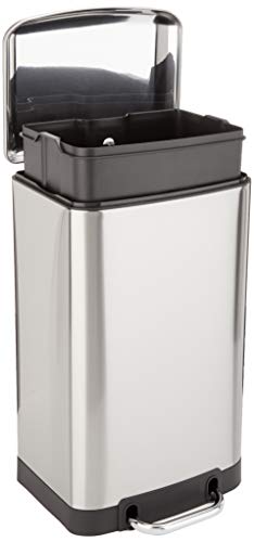 Amazon Basics Wide 5.3 Gallon Small Trash Can with Soft-Close Pedal, Removable Inner Bin, Nickel