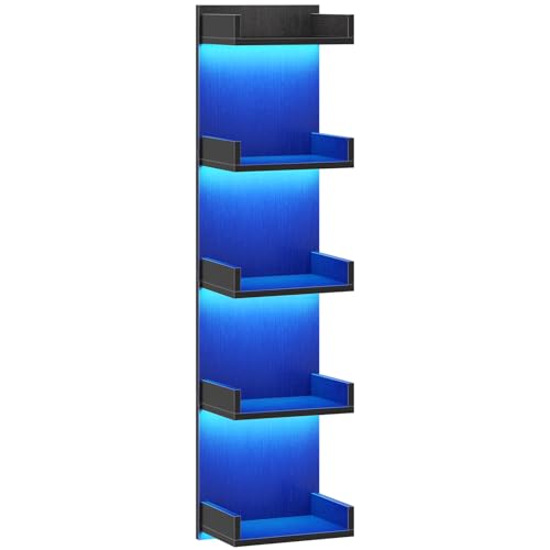 Black 45.7-Inch LED Floating Wall Shelf with Lights - Modern Storage