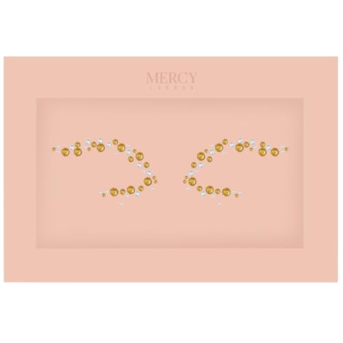 Eye Dazzle Gold Face Jewels by Mercy London Eye Liner Crystal Costume Accessories Face Gems Jewels All In One Halloween Headpiece Stick On