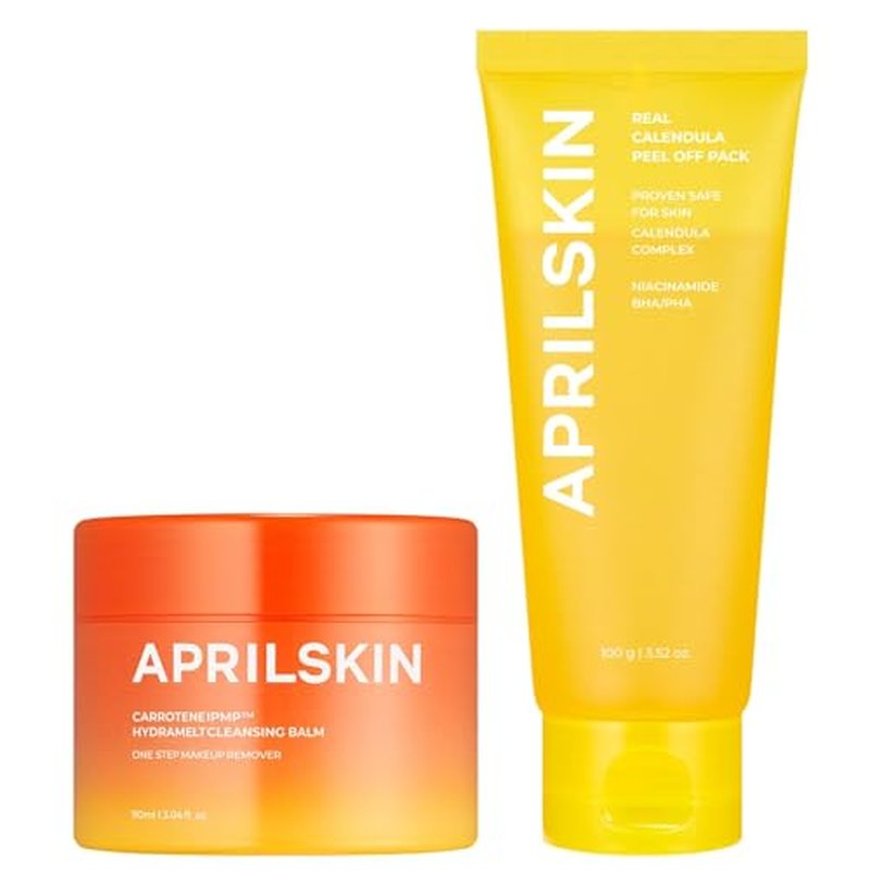 APRILSKIN Deep Clean & Glow Duo : Carrotene IPMP¢â Hydromelt Cleansing Balm & Calendula Flower-Infused Peel Off Mask, Thorough Cleansing and Radiant Skin Care