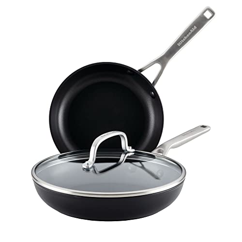 KitchenAid 3-Piece Hard Anodized Induction Nonstick Frying Pan Set with Lids, 8 & 10 Inch Skillets