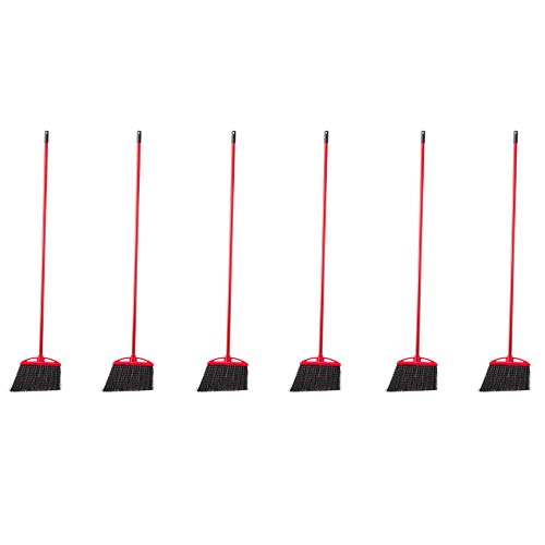 Angle Broom with Metal Handle - 11-inch Wide Floor Sweeper 6-Pack Black & Red