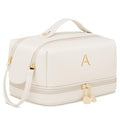 Initial Makeup Bag Travel Toiletry Bag for Women - Beige | Personalized Gift