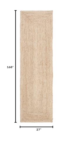 Handmade Jute Area Rug - Natural Brown, 2'3" x 14' Runner, Eco-Friendly