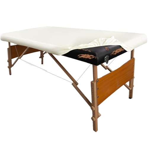 Leather Cover for Massage Table Wipeable Massage Bed Protector Cover Made of 4-Ways Elastic 100% PU Waterproof Material, Machine Washable, Fit Rectangular Tables 28-32" Wide (White, 1Pcs)