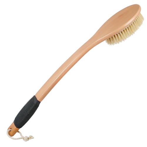 OWIIZI Extra Stiff Back Scrubber Brush for Shower - Long Wooden Handle Body Exfoliator